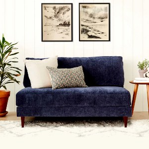 small blue office love seat for a compact office space